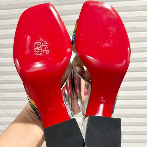 🌺CHRISTIAN LOUBOUTIN🌺 Arkenmule Silver Rainbow Mule Sandal Size: 36.5 - Picture 15 of 15